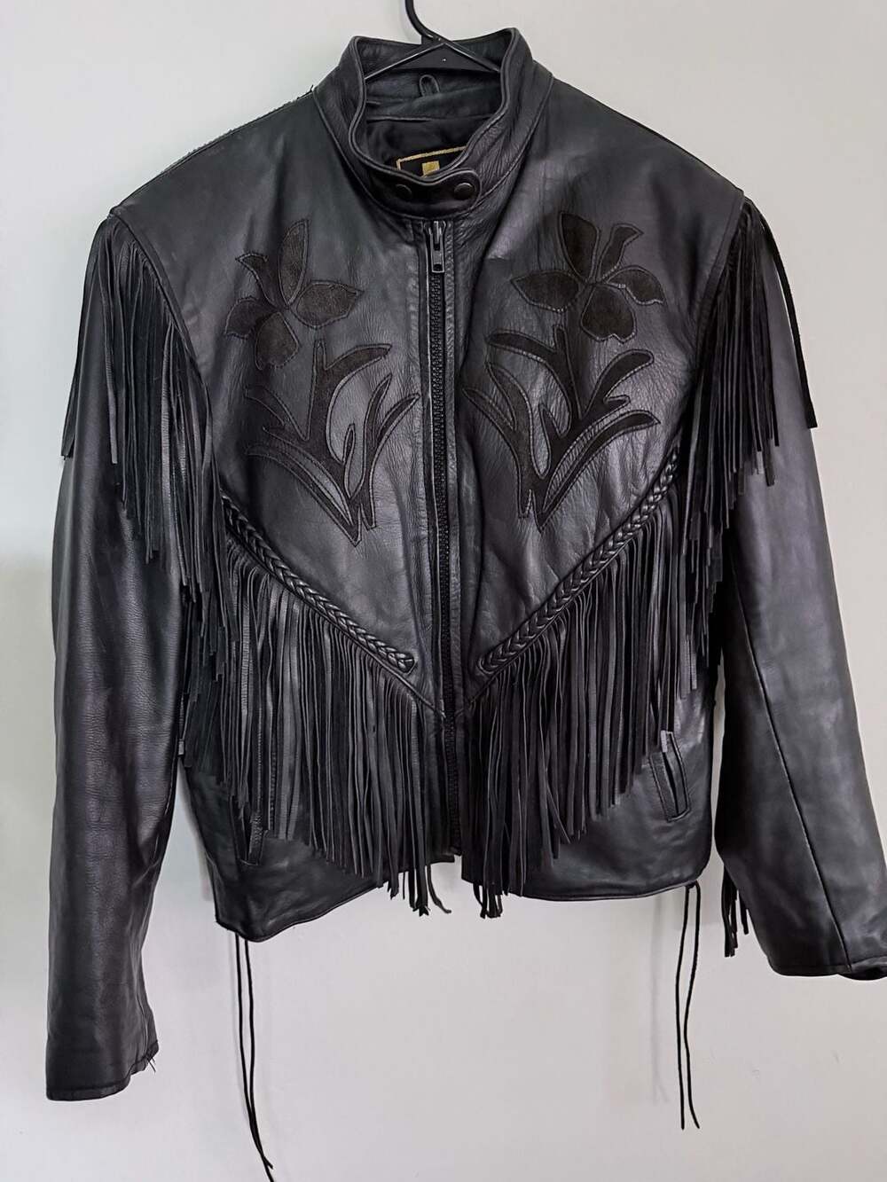 Vintage Women’s Unik International Leather Jacket Size L Black Fringe Western